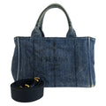 Prada Canapa Blue Gold Denim Tote Shoulder Bag 2-Way