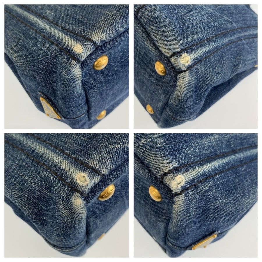 Prada Canapa Blue Gold Denim Tote Shoulder Bag 2-Way — view 4