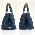 Prada Canapa Blue Gold Denim Tote Shoulder Bag 2-Way — view 7