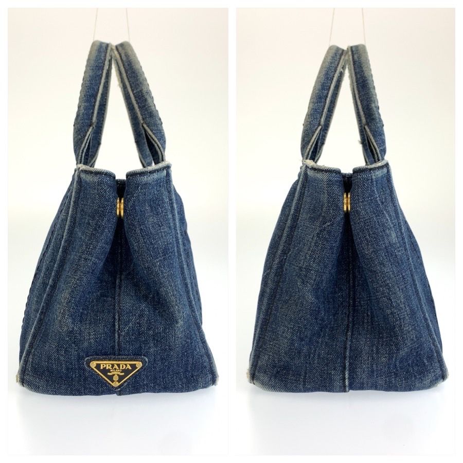Prada Canapa Blue Gold Denim Tote Shoulder Bag 2-Way — view 7