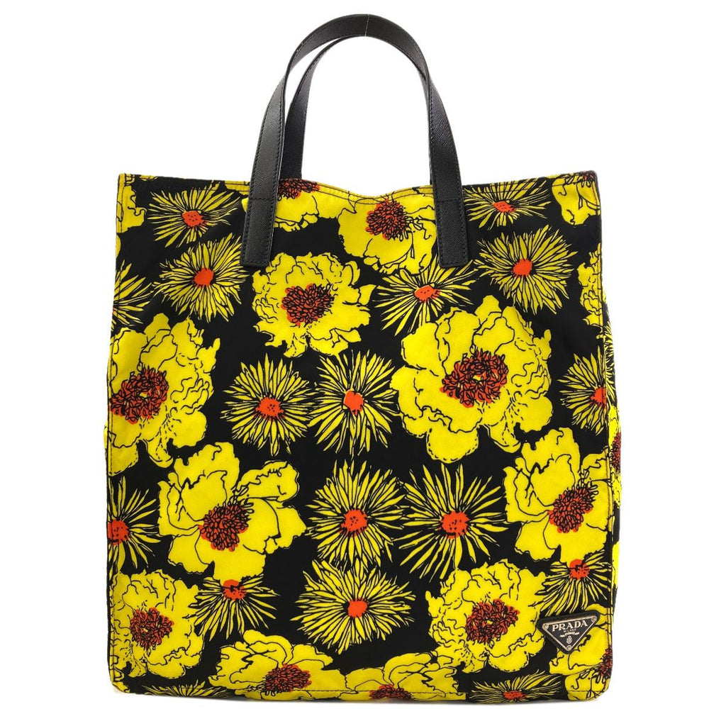 Prada Logo Flower Tote Bag Nylon