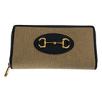 Gucci Horsebit 1955 Round Zip Wallet Beige Navy