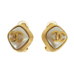 Chanel CC Logo Diamond Earrings Gold