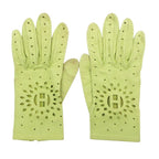 Hermes Gloves Lambskin Cutwork H Logo Perforated Light Green