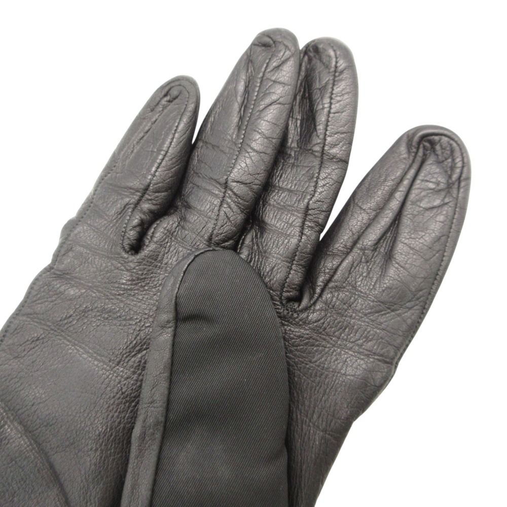 Prada Gloves Leather Nylon Triangle Logo Plate Black — view 6