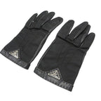 Prada Gloves Leather Nylon Triangle Logo Plate Black — view 3