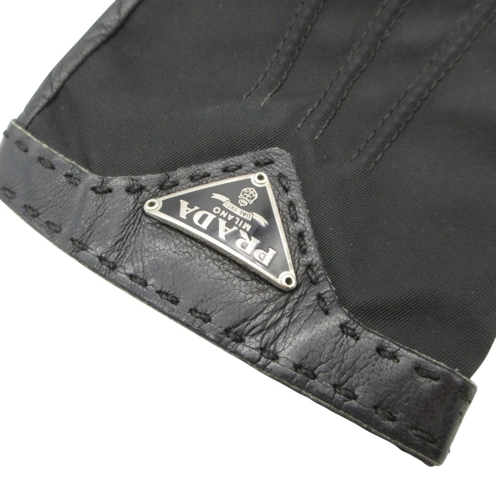 Prada Gloves Leather Nylon Triangle Logo Plate Black — view 4