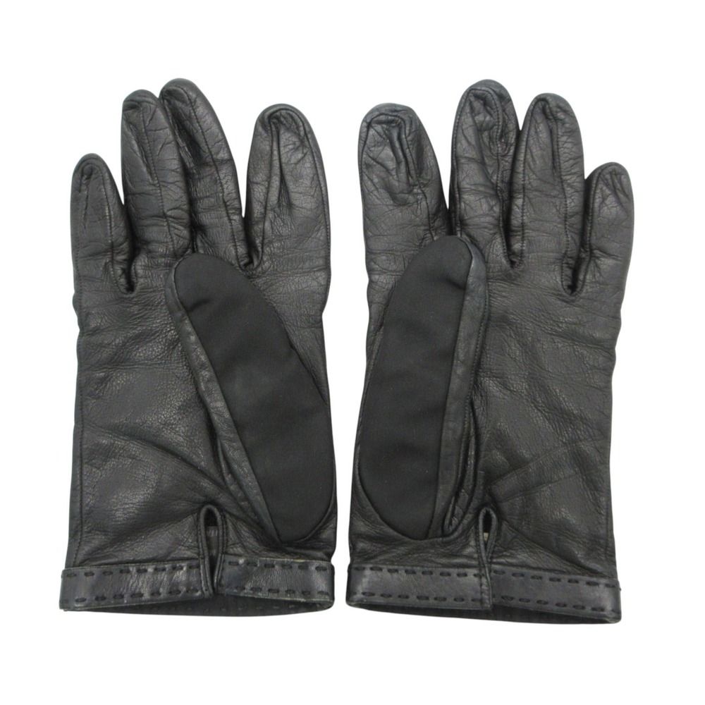 Prada Gloves Leather Nylon Triangle Logo Plate Black — view 2