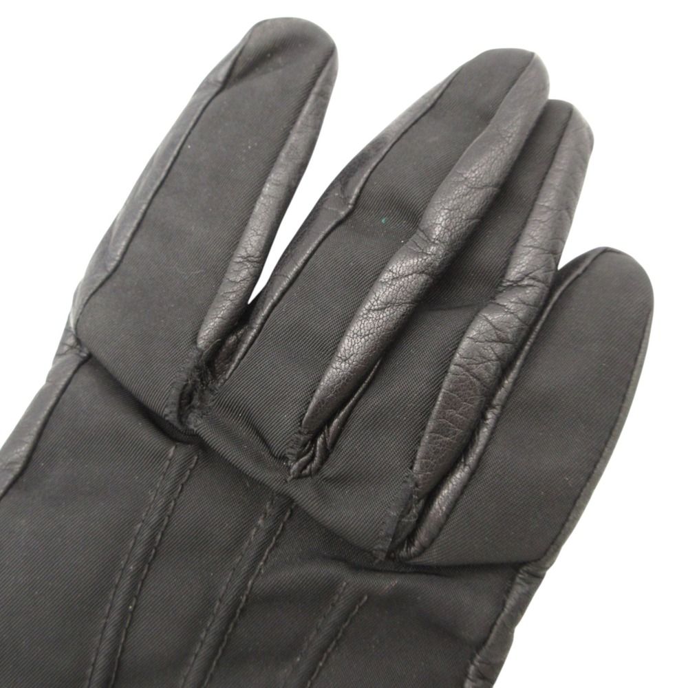 Prada Gloves Leather Nylon Triangle Logo Plate Black — view 5