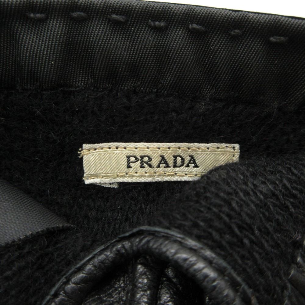 Prada Gloves Leather Nylon Triangle Logo Plate Black — view 8