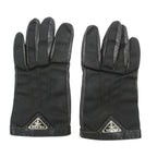 Prada Gloves Leather Nylon Triangle Logo Plate Black