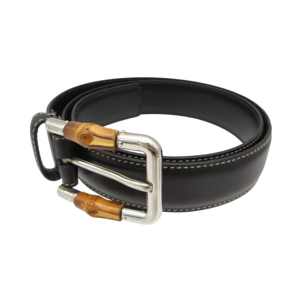 Gucci Belt Leather Logo Bamboo Black 80.32