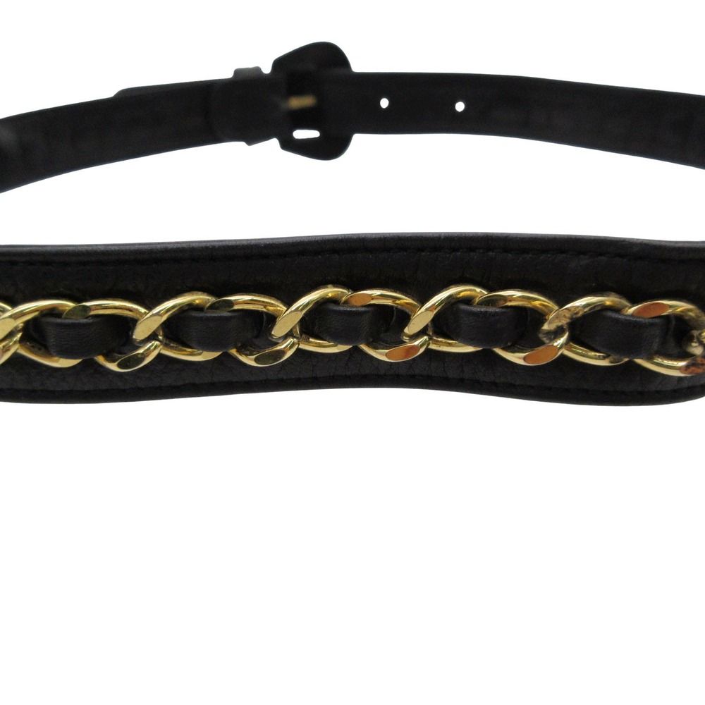 Chanel Belt Leather Gold Chain CC Logo Buckle Black 75/30 — view 4