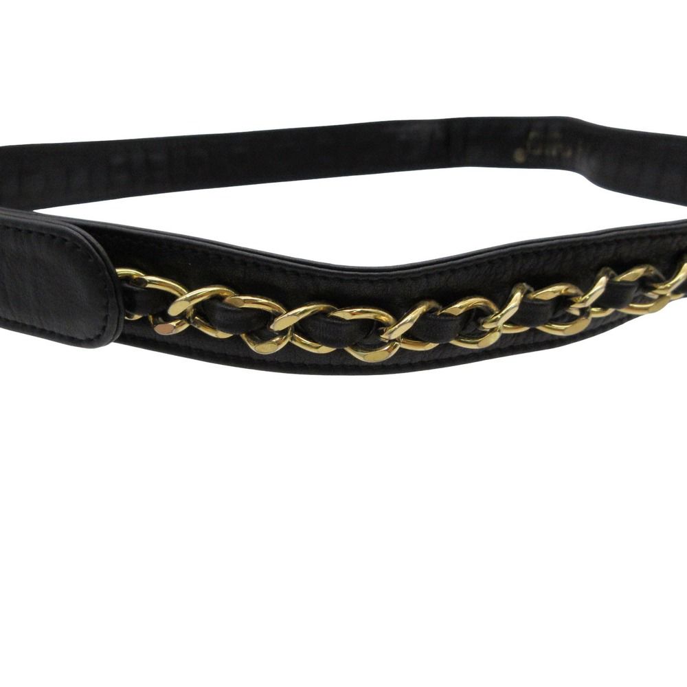 Chanel Belt Leather Gold Chain CC Logo Buckle Black 75/30 — view 2
