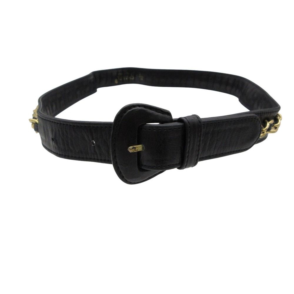 Chanel Belt Leather Gold Chain CC Logo Buckle Black 75/30