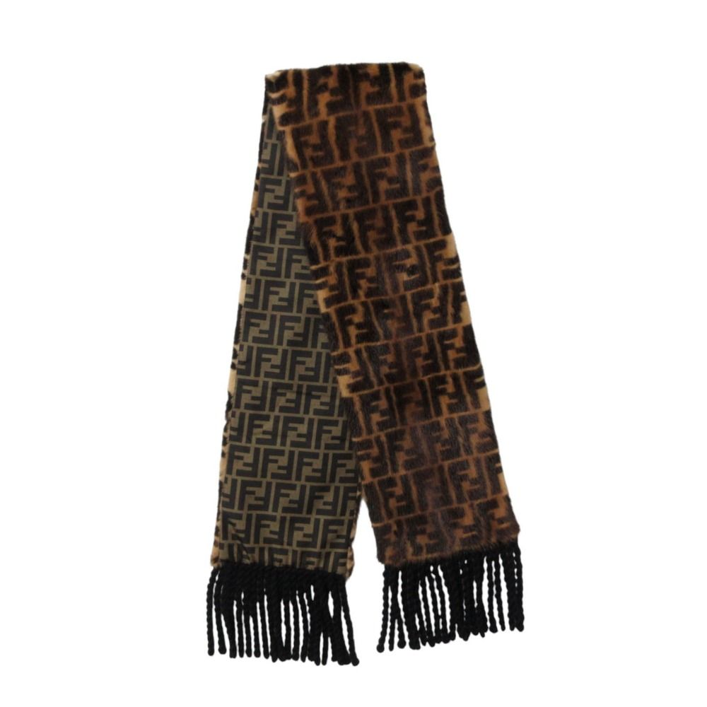 Fendi Scarf Zucca Pattern Mink Fur Brown — view 2