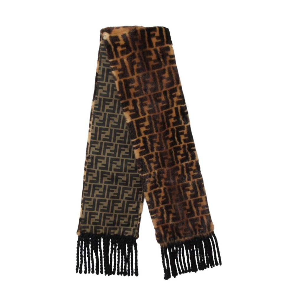 Fendi Scarf Zucca Pattern Mink Fur Brown