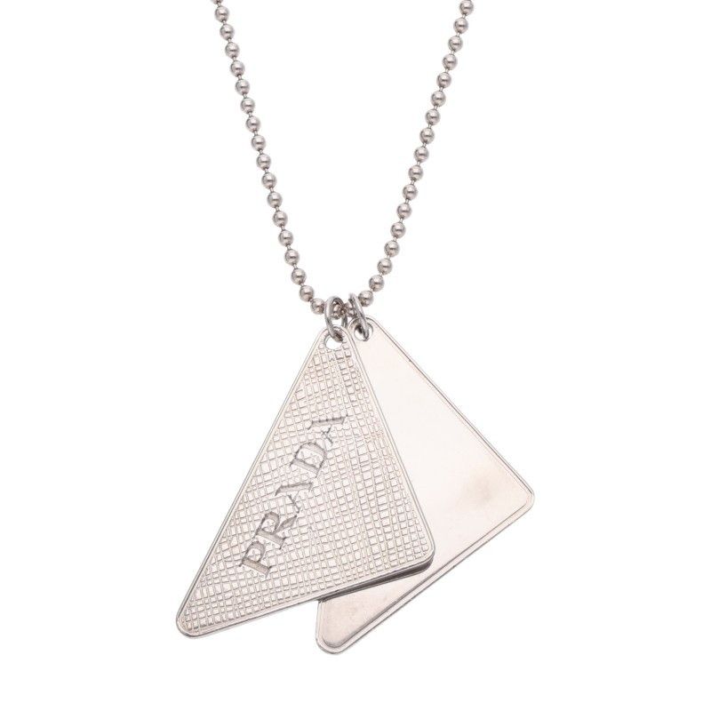 Prada Triangle Logo Metal Plate Necklace