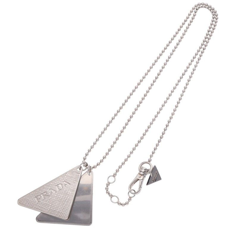 Prada Triangle Logo Metal Plate Necklace — view 2