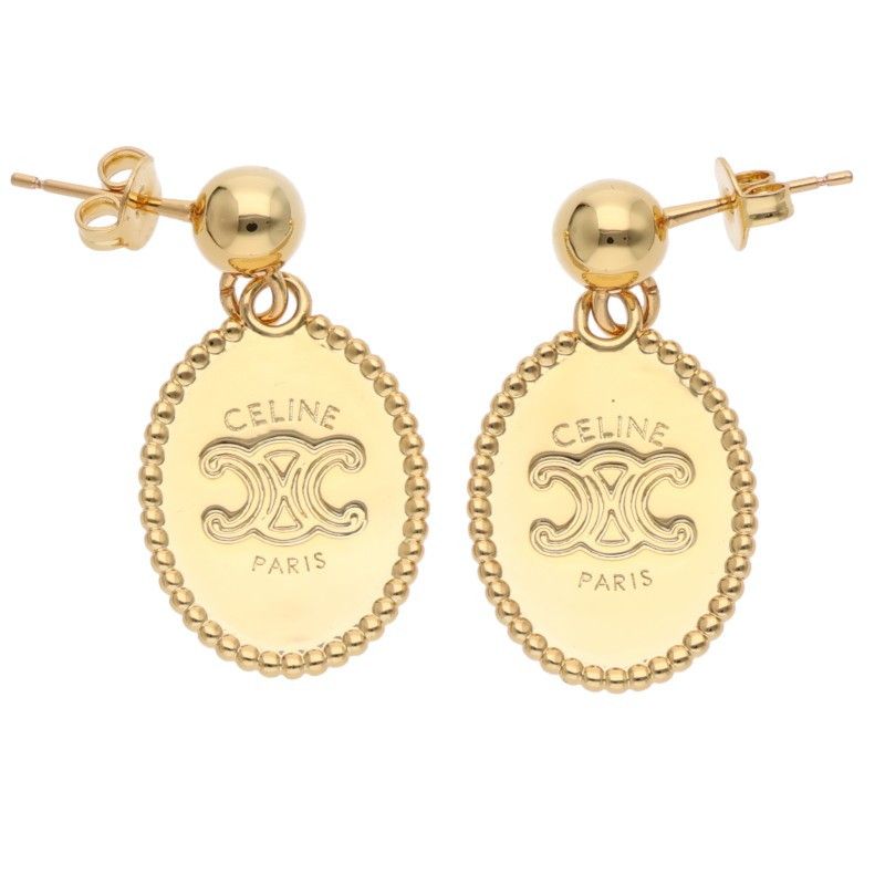 Celine Triomphe Medal Gold Finish Brass Earrings