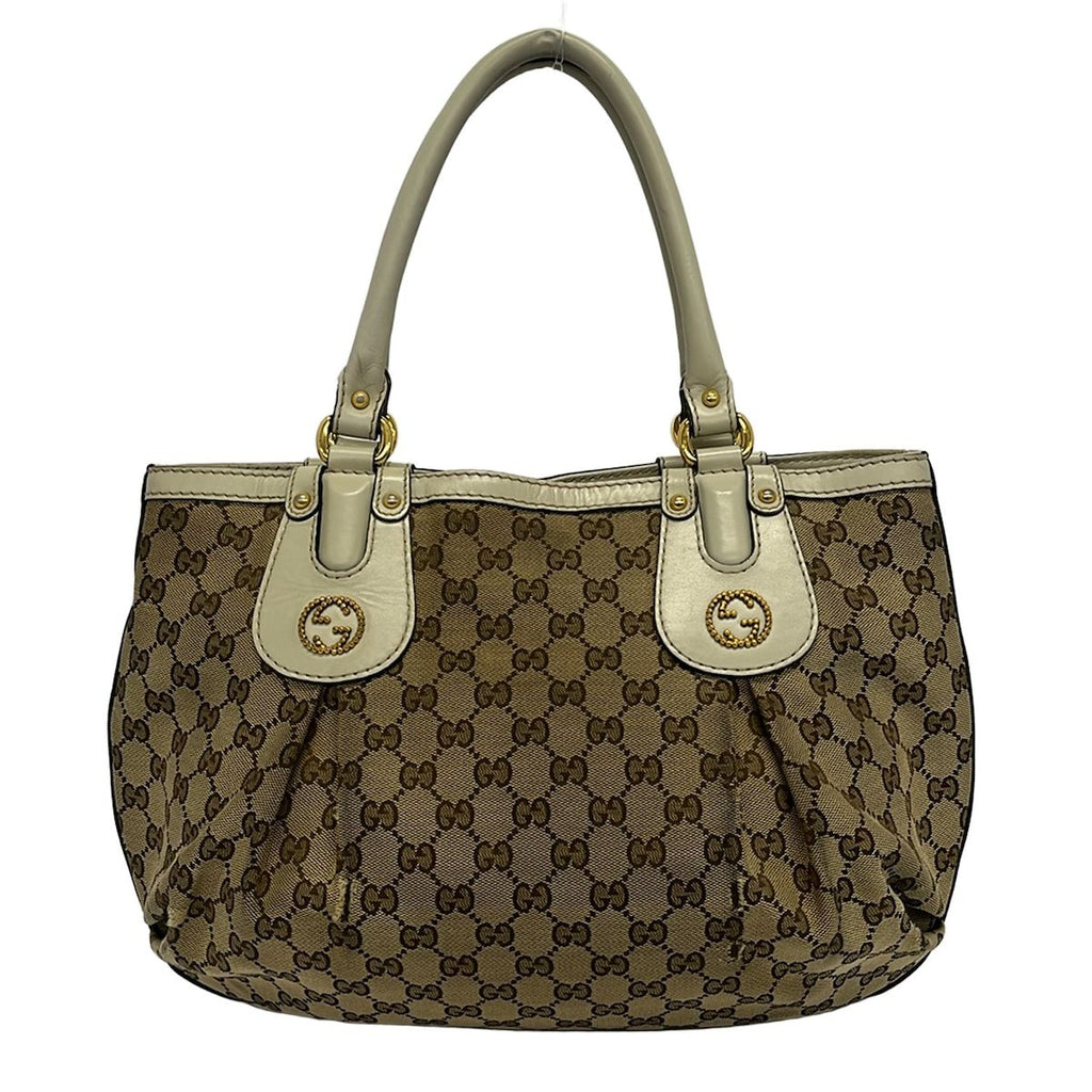 Gucci Tote Bag Scarlet Beige Dark Brown Leather