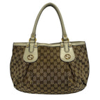 Gucci Tote Bag Scarlet Beige Dark Brown Leather