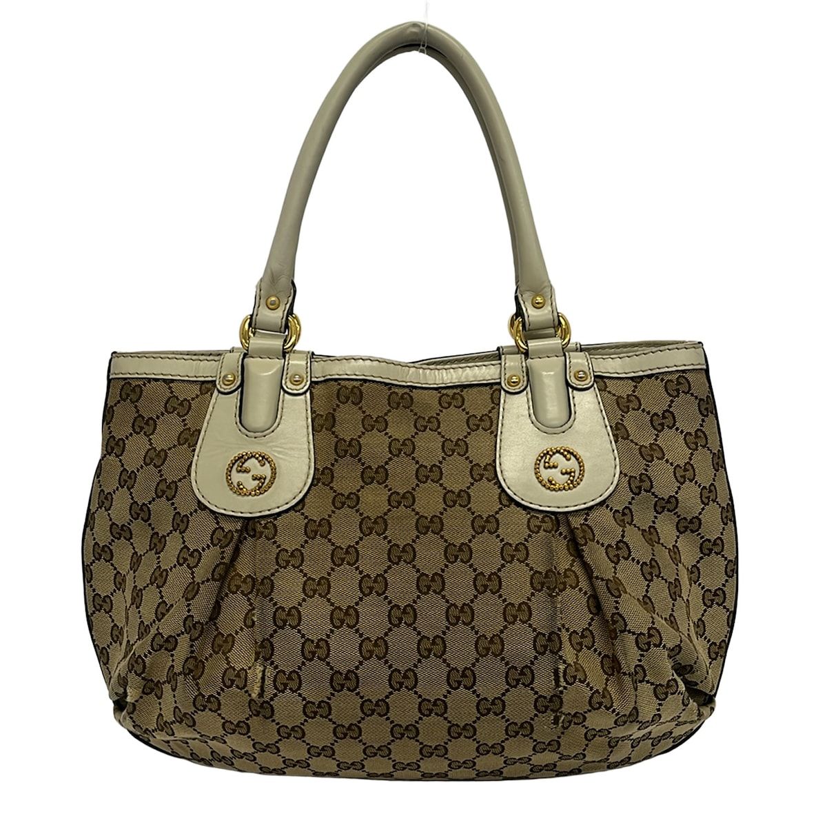 Gucci Tote Bag Scarlet Beige Dark Brown Leather