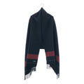 Hermes Cashmere 100% Fringe Long Shawl Navy Red Scarf