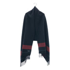 Hermes Cashmere 100% Fringe Long Shawl Navy Red Scarf