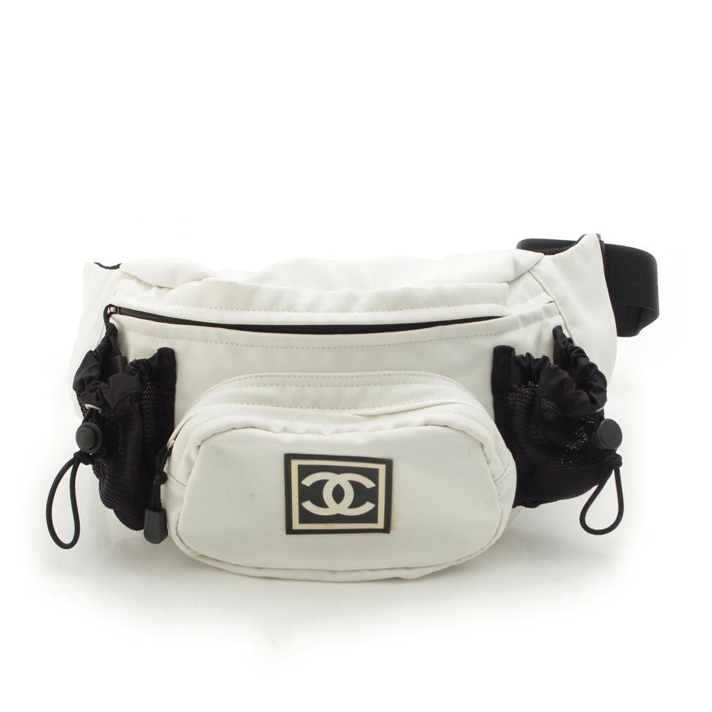 Chanel Sports Nylon Belt Bag Waist Pouch White Black