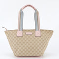 Gucci GG Canvas Leather Tote Bag Shoulder Hand Beige