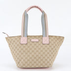 Gucci GG Canvas Leather Tote Bag Shoulder Hand Beige