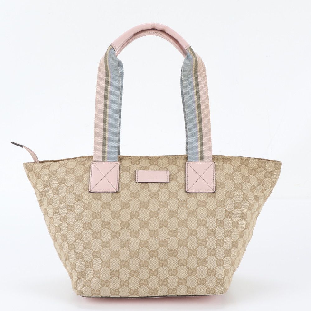 Gucci GG Canvas Leather Tote Bag Shoulder Hand Beige