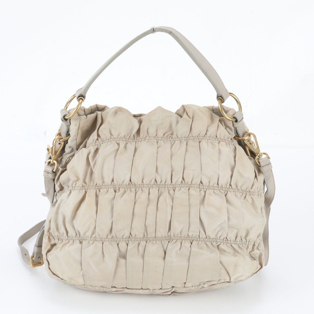 Prada Tessuto Nylon Gathered Triangle Logo Leather 2-Way Shoulder Bag — view 4