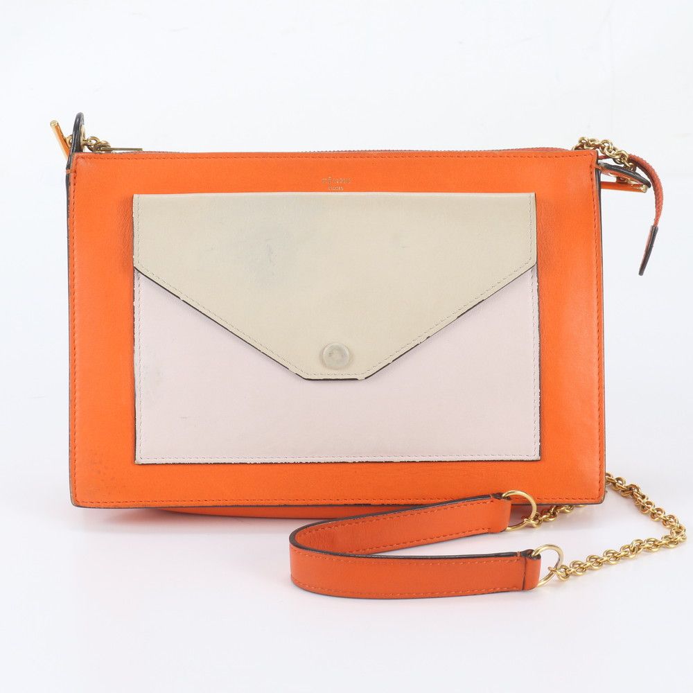 Celine Pocket Envelope Leather Chain Shoulder Bag