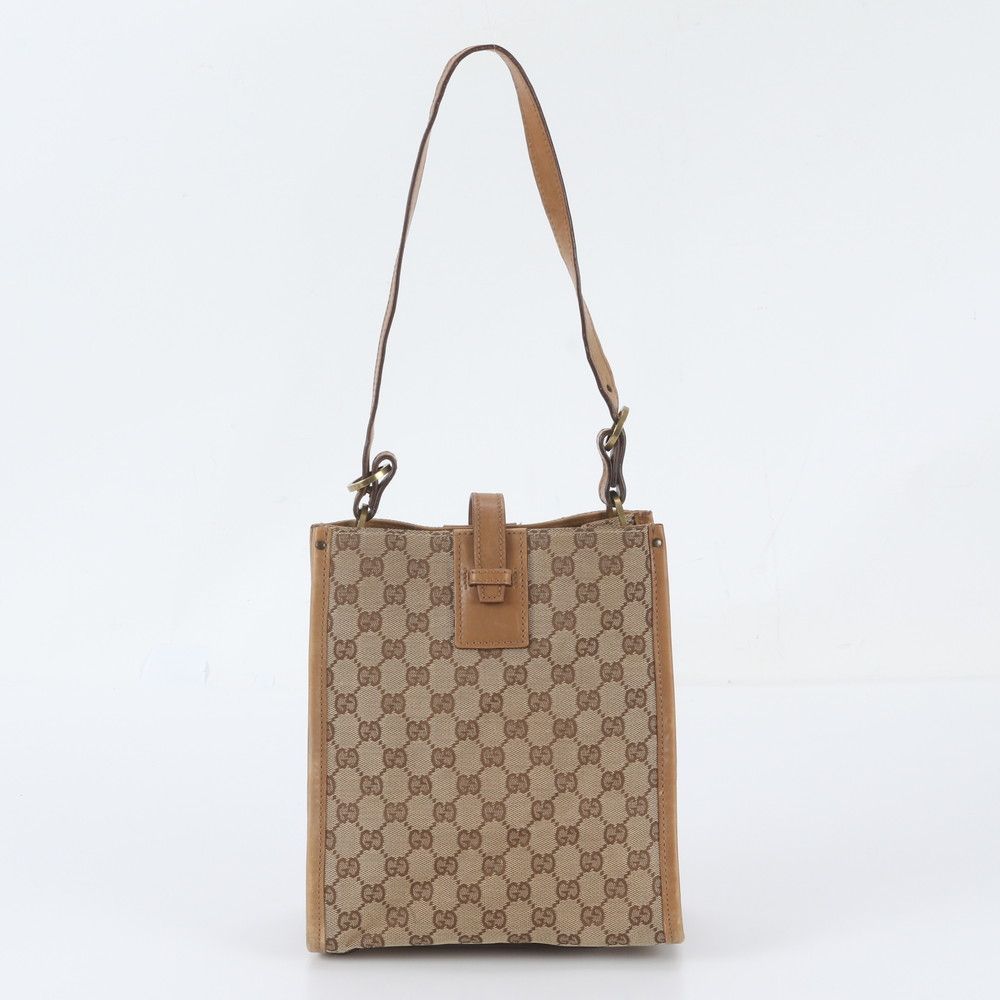 Gucci GG Canvas Leather Shoulder Bag Tote Hand Brown