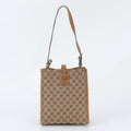 Gucci GG Canvas Leather Shoulder Bag Tote Hand Brown