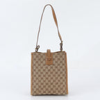 Gucci GG Canvas Leather Shoulder Bag Tote Hand Brown