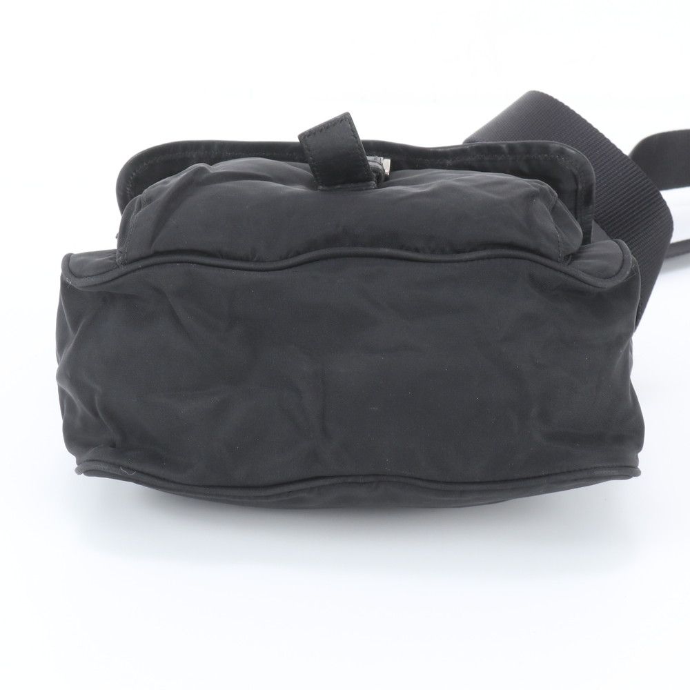 Prada Tessuto Nylon Triangle Logo Leather Shoulder Bag Crossbody Messenger Black — view 6