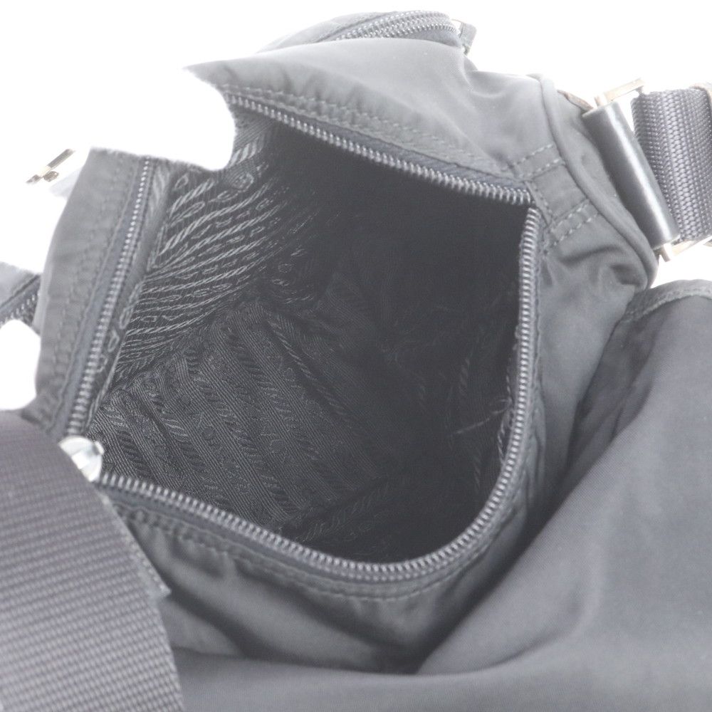 Prada Tessuto Nylon Triangle Logo Leather Shoulder Bag Crossbody Messenger Black — view 7