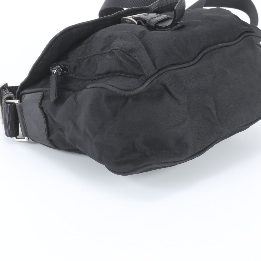 Prada Tessuto Nylon Triangle Logo Leather Shoulder Bag Crossbody Messenger Black — view 5