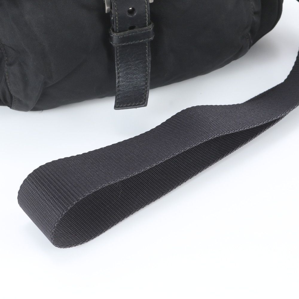Prada Tessuto Nylon Triangle Logo Leather Shoulder Bag Crossbody Messenger Black — view 2