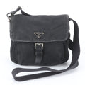Prada Tessuto Nylon Triangle Logo Leather Shoulder Bag Crossbody Messenger Black