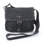 Prada Tessuto Nylon Triangle Logo Leather Shoulder Bag Crossbody Messenger Black