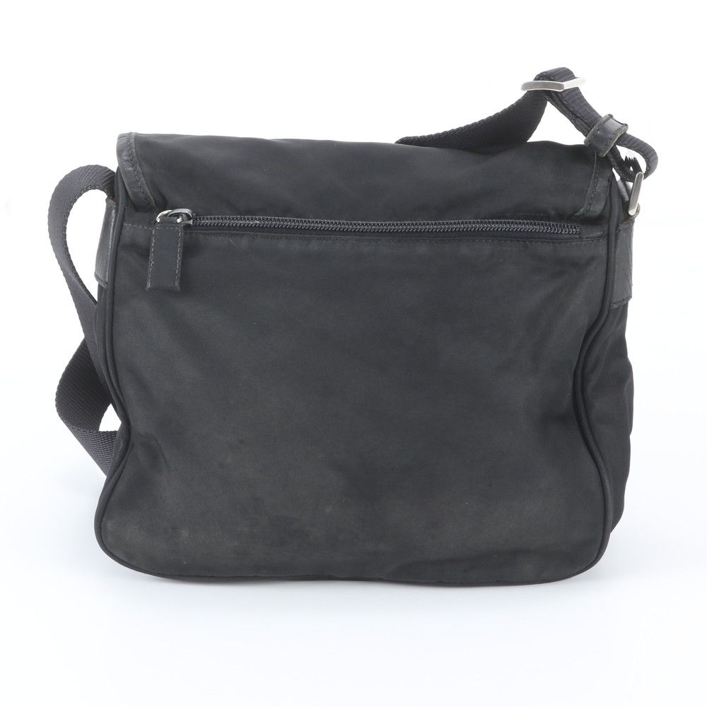 Prada Tessuto Nylon Triangle Logo Leather Shoulder Bag Crossbody Messenger Black — view 3