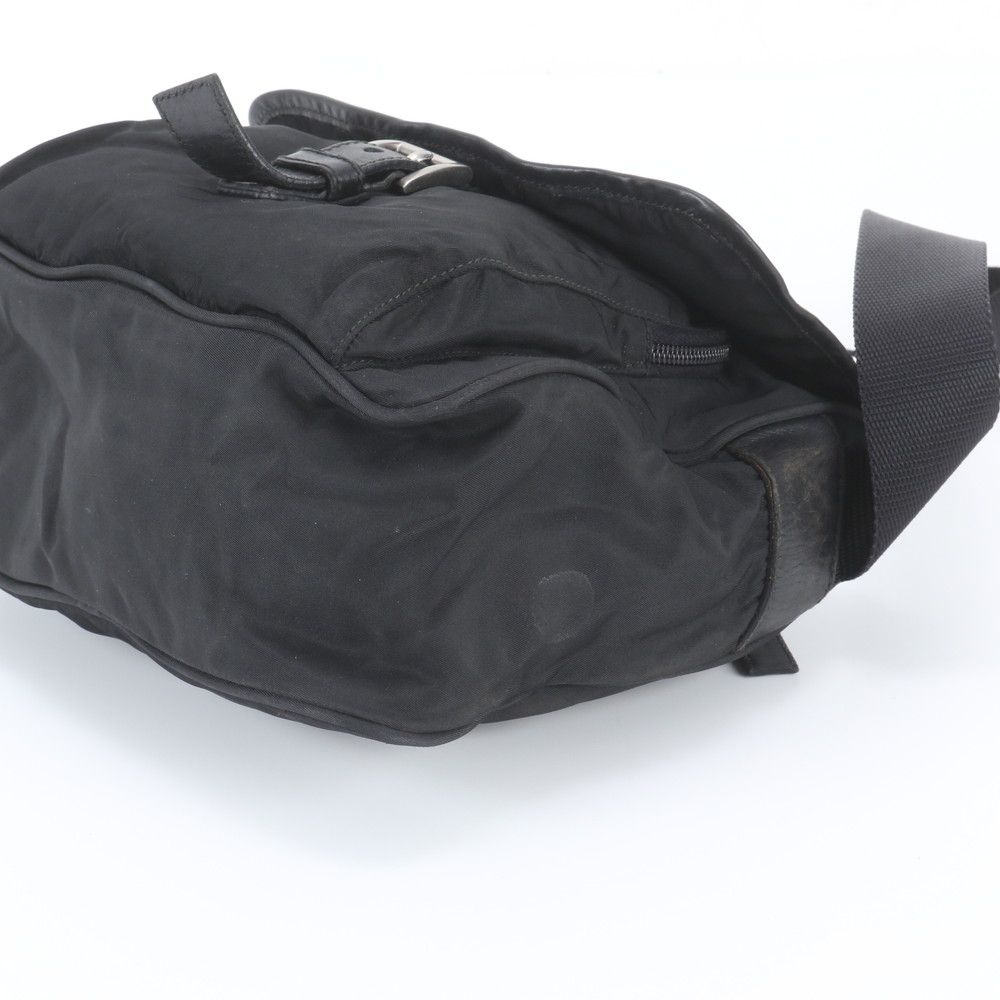 Prada Tessuto Nylon Triangle Logo Leather Shoulder Bag Crossbody Messenger Black — view 4