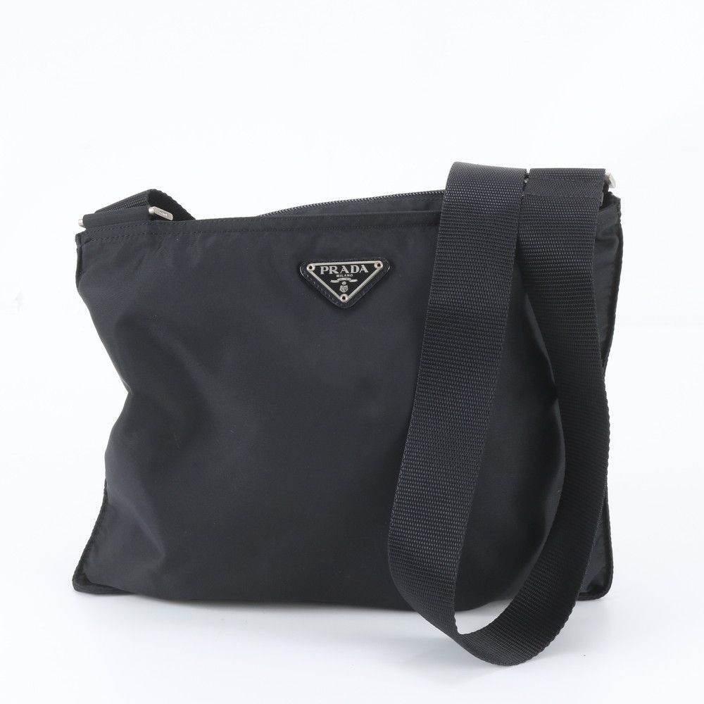 Prada Tessuto Nylon Triangle Logo Leather Shoulder Bag Crossbody Messenger
