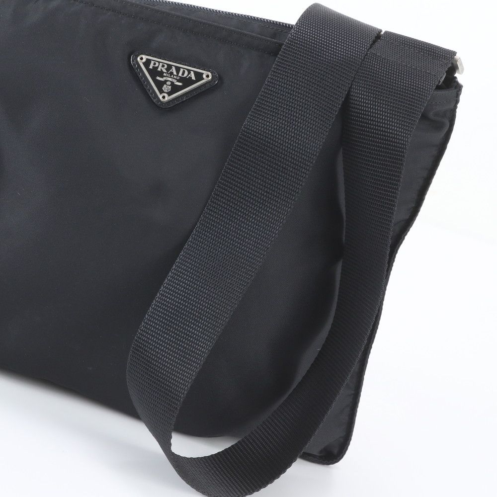 Prada Tessuto Nylon Triangle Logo Leather Shoulder Bag Crossbody Messenger — view 2