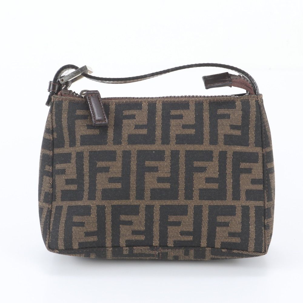 Fendi Zucca Pouch FF Leather Canvas Handbag