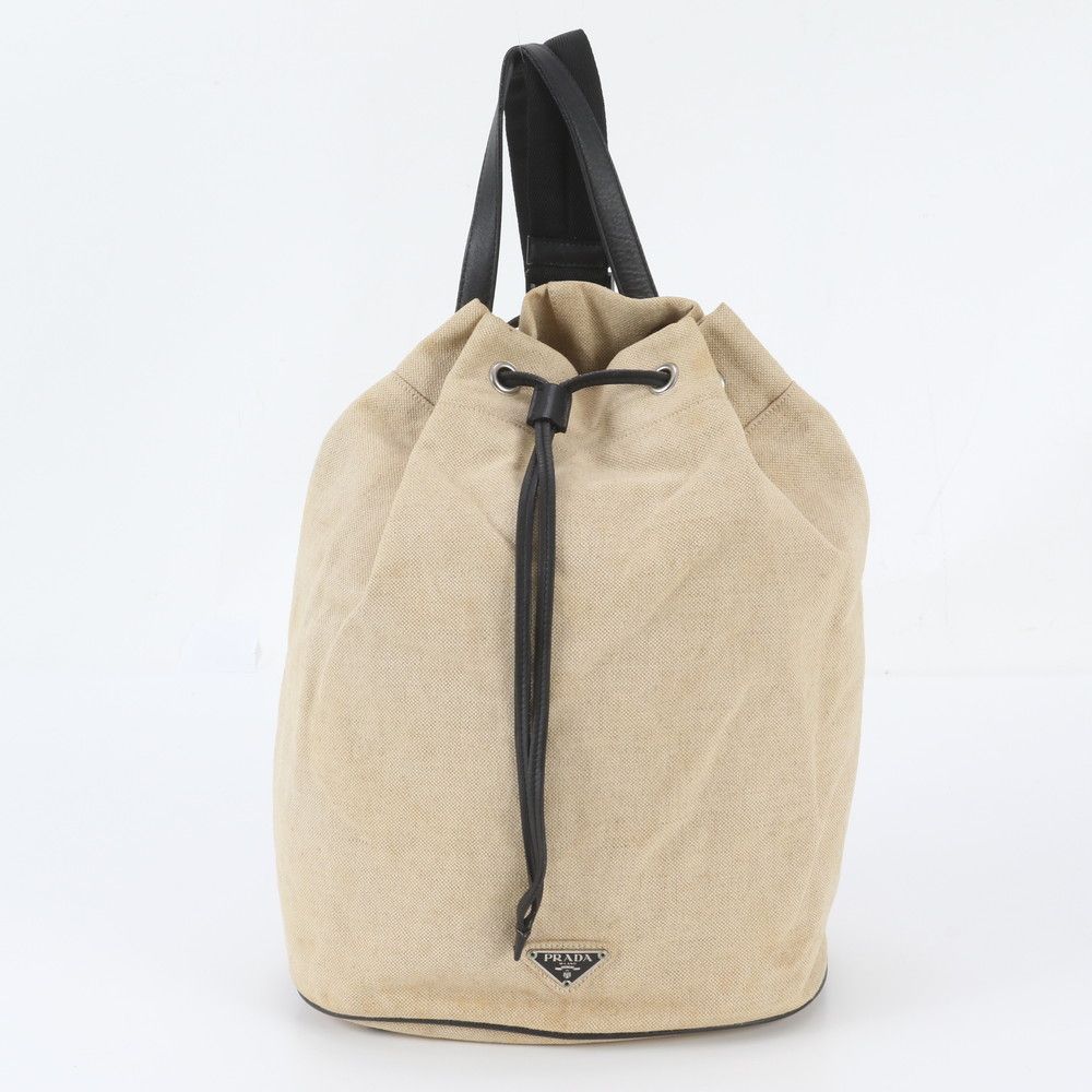 Prada Triangle Logo Drawstring Leather Canvas 2-Way Belt Bag Crossbody Body — view 2